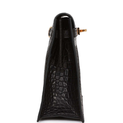 Hermes Kelly Danse II Black Matte Alligator Gold Hardware