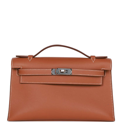 Hermes Kelly Pochette Gold Swift Palladium Hardware