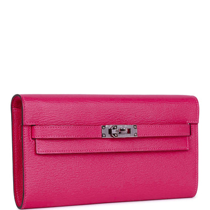 Hermes Kelly Wallet To Go Rose Mexico Chevre Palladium Hardware