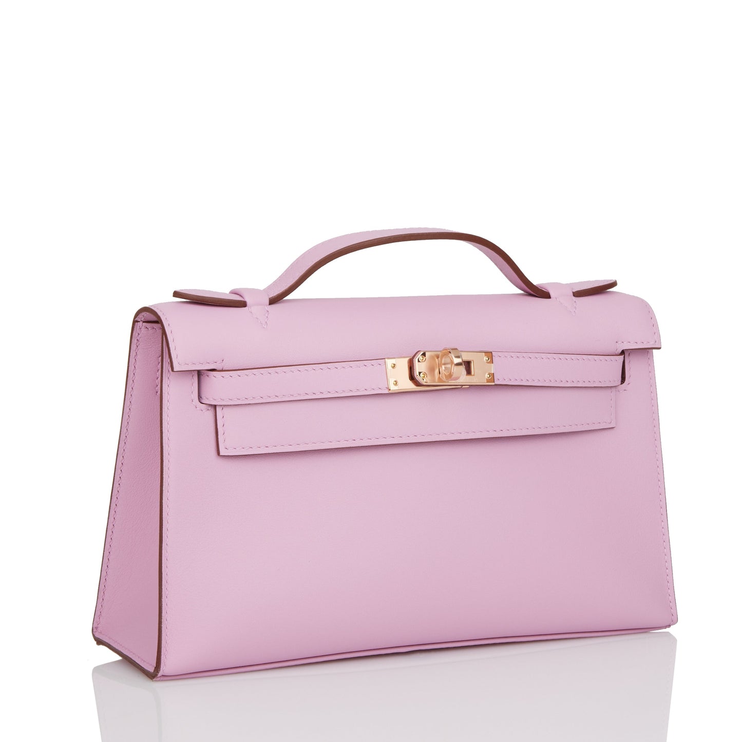 Hermes Kelly Pochette Mauve Sylvestre Swift Rose Gold Hardware