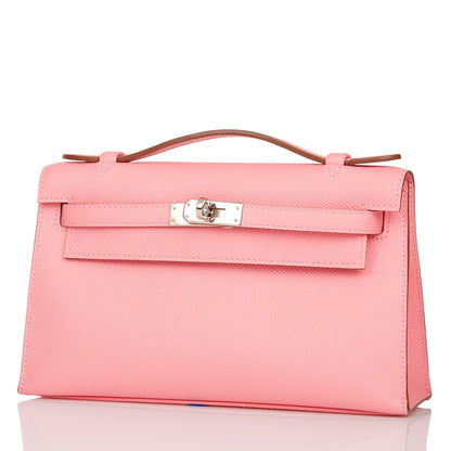 Hermes Kelly Pochette Rose Confetti Epsom Palladium Hardware