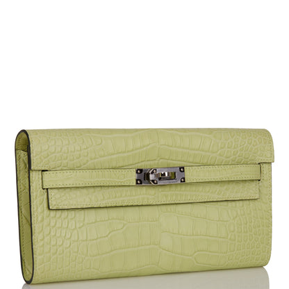 Hermes Kelly Wallet To Go Jaune Bourgeon Matte Alligator Palladium Hardware