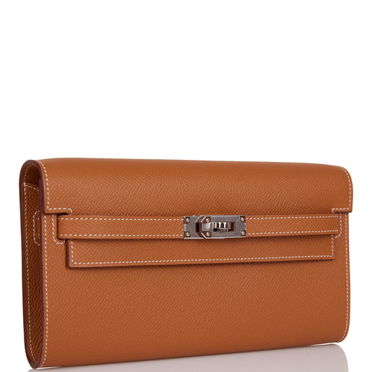 Hermes Kelly Wallet To Go Gold Epsom Palladium Hardware