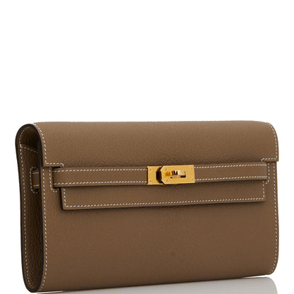 Hermes Kelly Wallet To Go Etoupe Chevre Gold Hardware