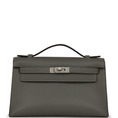 Hermes Kelly Pochette Gris Meyer Swift Palladium Hardware