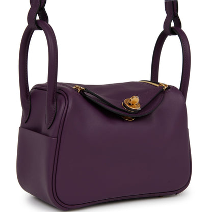 Hermes Mini Lindy Cassis Swift Gold Hardware