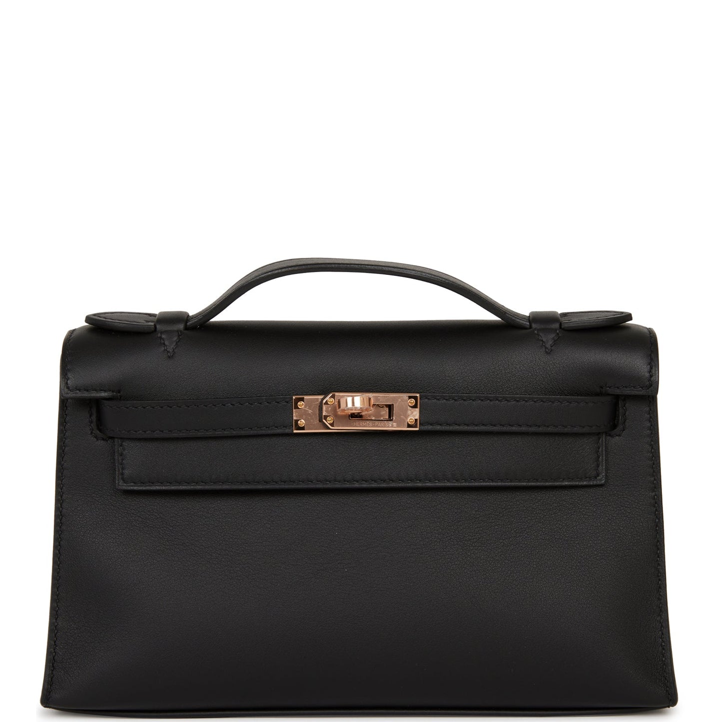 Hermes Kelly Pochette Black Swift Rose Gold Hardware