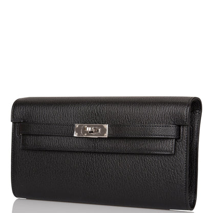 Hermes Kelly Wallet To Go Black Chevre Palladium Hardware