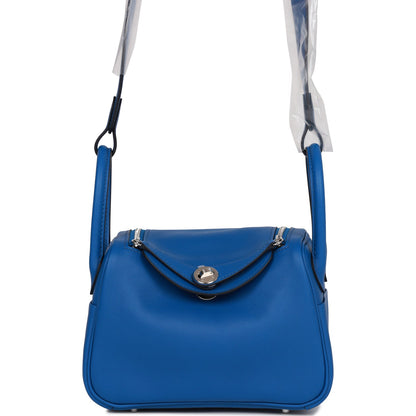 Hermes Mini Lindy Bleu France Verso Swift Palladium Hardware