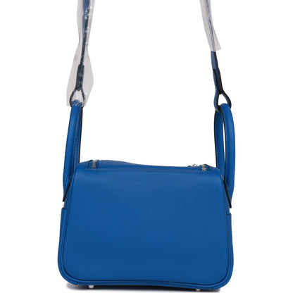 Hermes Mini Lindy Bleu France Verso Swift Palladium Hardware