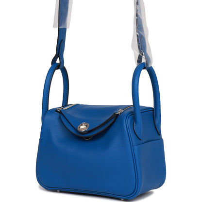 Hermes Mini Lindy Bleu France Verso Swift Palladium Hardware