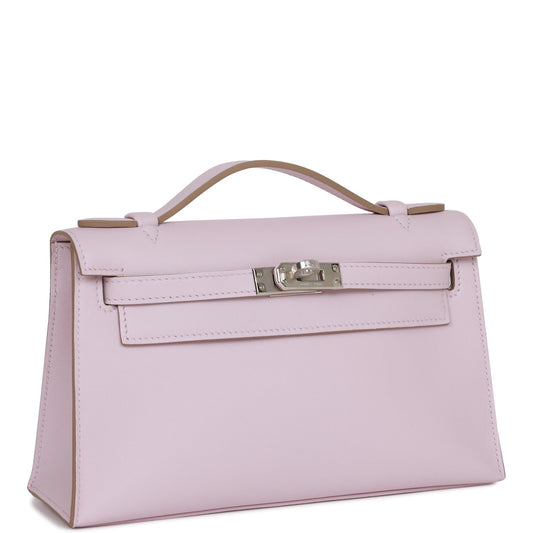 Hermes Kelly Pochette Mauve Pale Swift Palladium Hardware