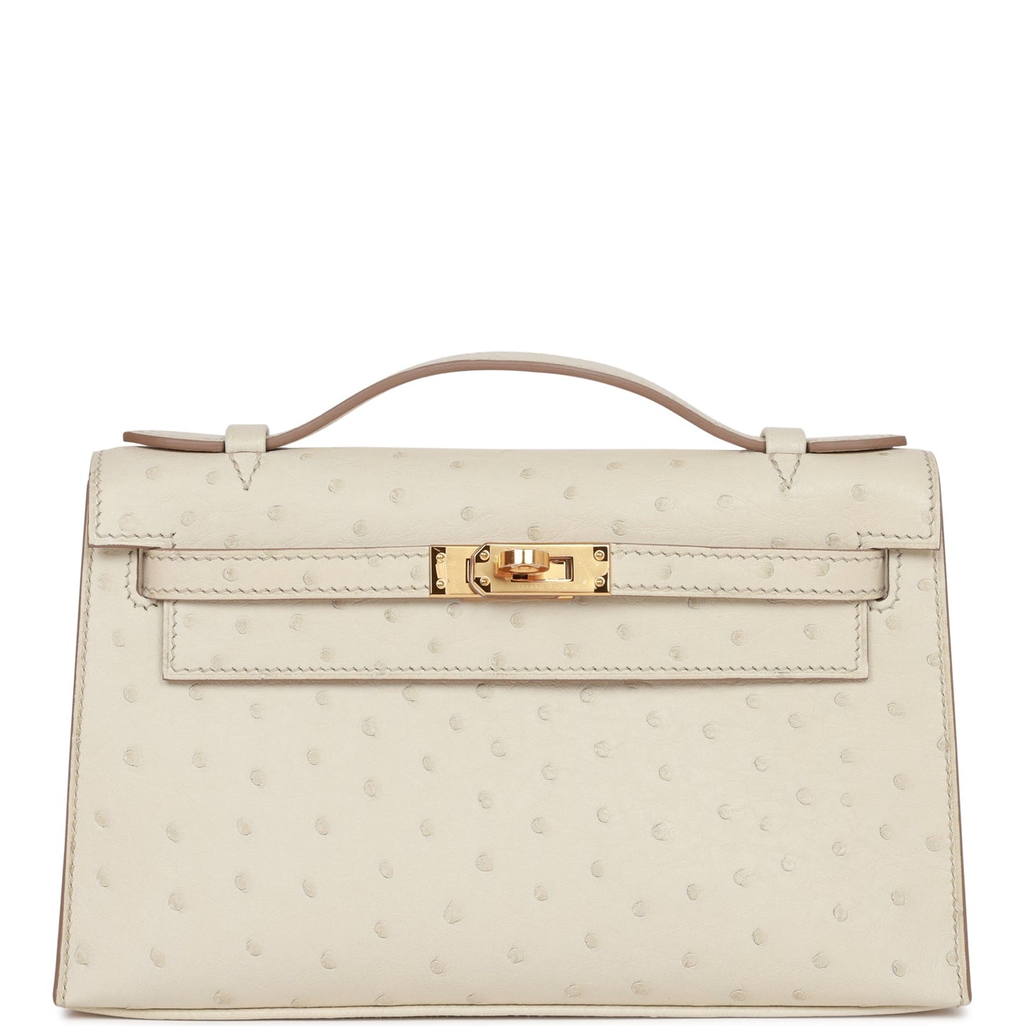 Hermes Kelly Pochette Beton Ostrich Gold Hardware