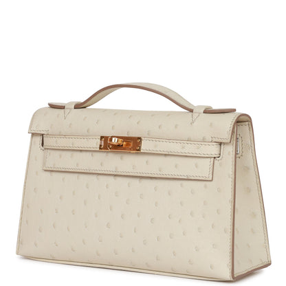 Hermes Kelly Pochette Beton Ostrich Gold Hardware