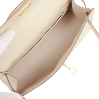 Hermes Kelly Pochette Beton Ostrich Gold Hardware