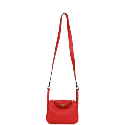 Hermes Mini Lindy Rouge de Coeur Clemence Gold Hardware