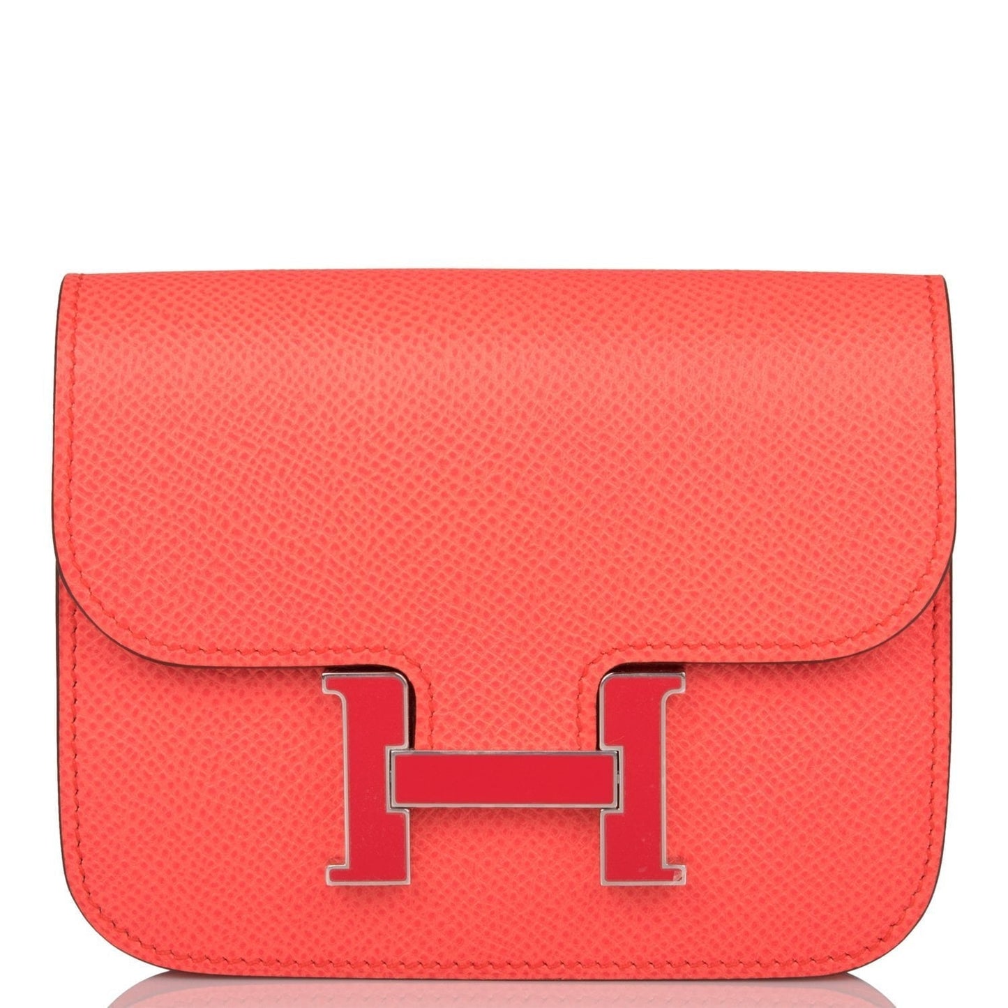 Hermes Rose Texas Epsom Constance Slim Wallet Palladium Hardware