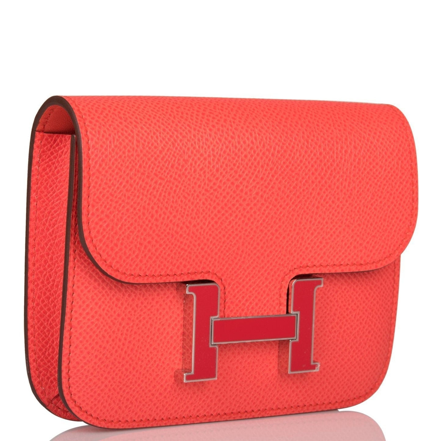 Hermes Rose Texas Epsom Constance Slim Wallet Palladium Hardware