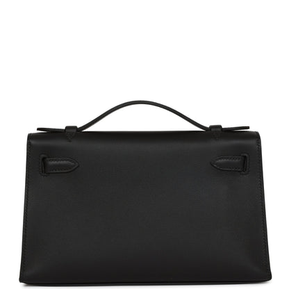 Hermes Kelly Pochette Black Swift Rose Gold Hardware