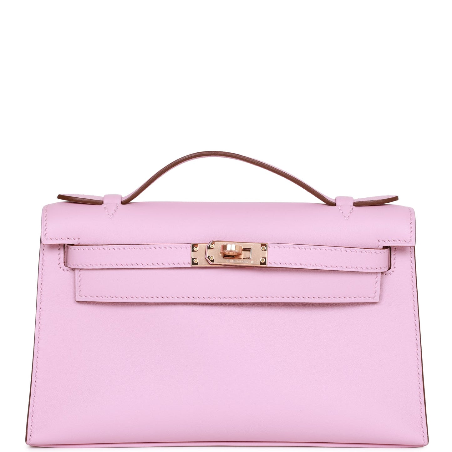 Hermes Kelly Pochette Mauve Sylvestre Swift Rose Gold Hardware