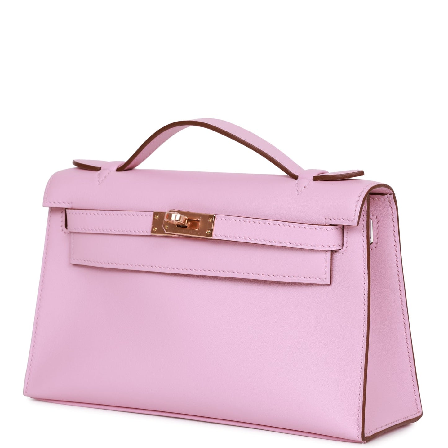 Hermes Kelly Pochette Mauve Sylvestre Swift Rose Gold Hardware