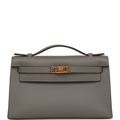 Hermes Kelly Pochette Gris Meyer Swift Gold Hardware