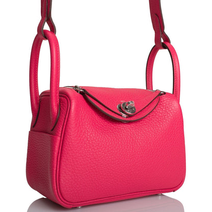 Hermes Mini Lindy Rose Extreme Clemence Palladium Hardware