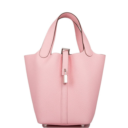 Hermes Rose Sakura Clemence Picotin Lock 18cm Palladium Hardware