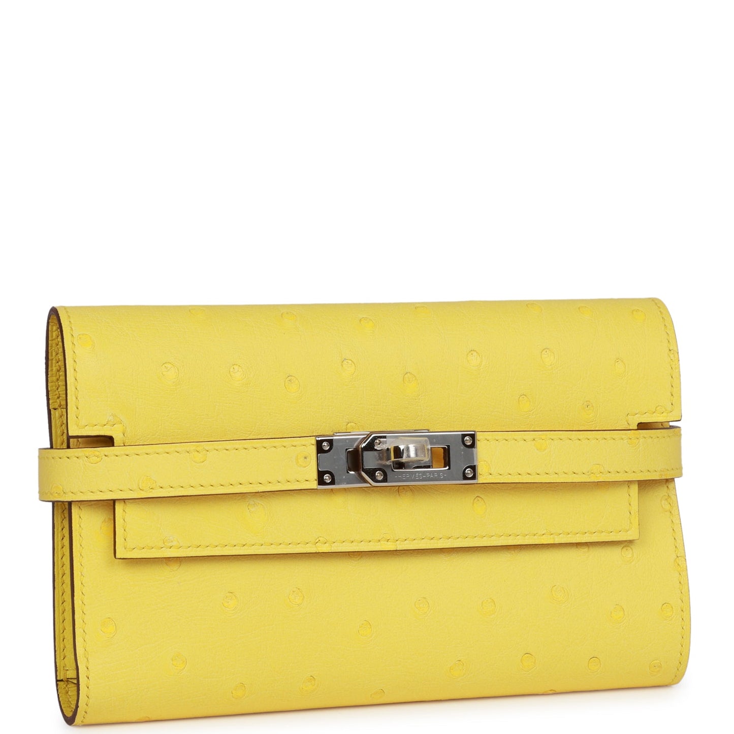 Hermes Medium Kelly Depliant Wallet Jaune Citron Ostrich Palladium Hardware