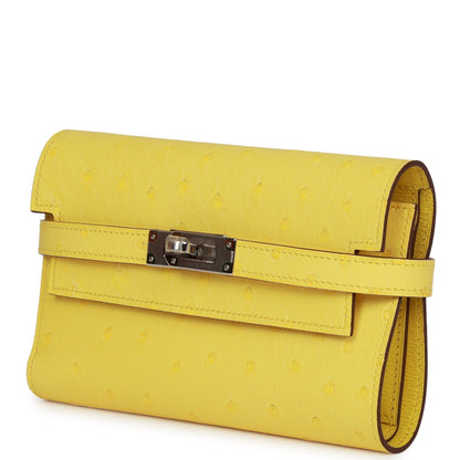 Hermes Medium Kelly Depliant Wallet Jaune Citron Ostrich Palladium Hardware