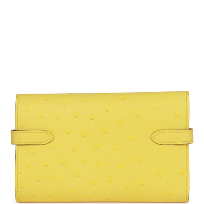 Hermes Medium Kelly Depliant Wallet Jaune Citron Ostrich Palladium Hardware