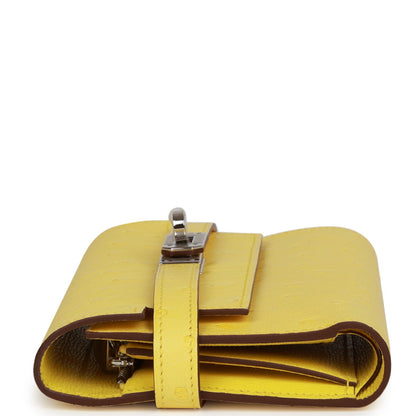 Hermes Medium Kelly Depliant Wallet Jaune Citron Ostrich Palladium Hardware