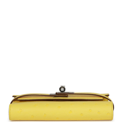 Hermes Medium Kelly Depliant Wallet Jaune Citron Ostrich Palladium Hardware