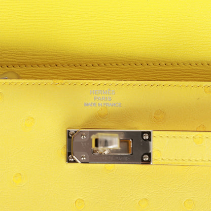 Hermes Medium Kelly Depliant Wallet Jaune Citron Ostrich Palladium Hardware