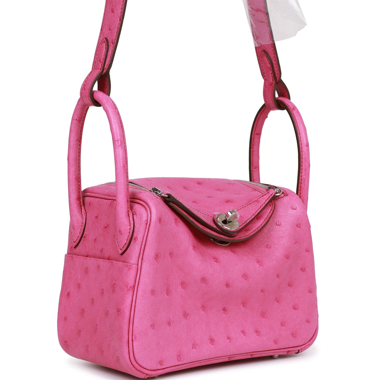 Hermes Mini Lindy Fuchsia Ostrich Palladium Hardware