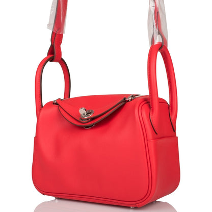 Hermes Mini Lindy Rouge de Coeur Swift Palladium Hardware