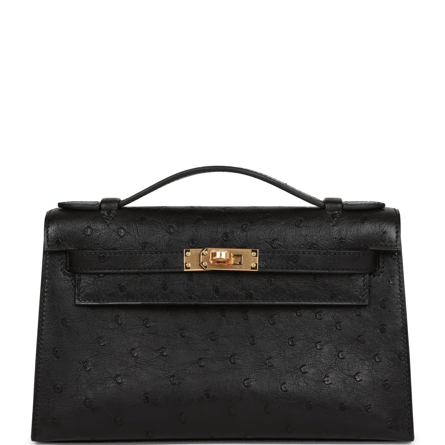 Hermes Kelly Pochette Black Ostrich Gold Hardware