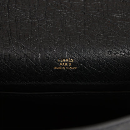 Hermes Kelly Pochette Black Ostrich Gold Hardware