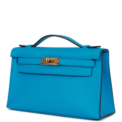 Hermes Kelly Pochette Bleu Frida Swift Gold Hardware