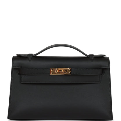 Hermes Kelly Pochette Black Swift Gold Hardware