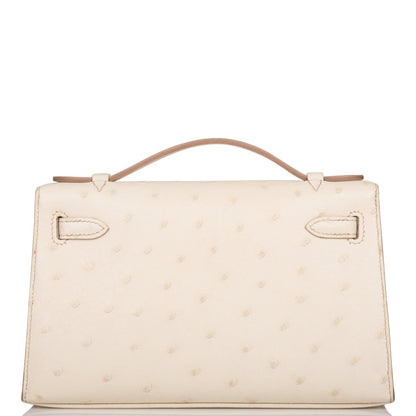 Hermes Kelly Pochette Beton Ostrich Gold Hardware