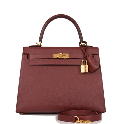 Hermes Kelly Sellier 25 Rouge H Epsom Gold Hardware