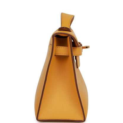 Hermes Kelly Pochette Jaune Ambre Swift Gold Hardware