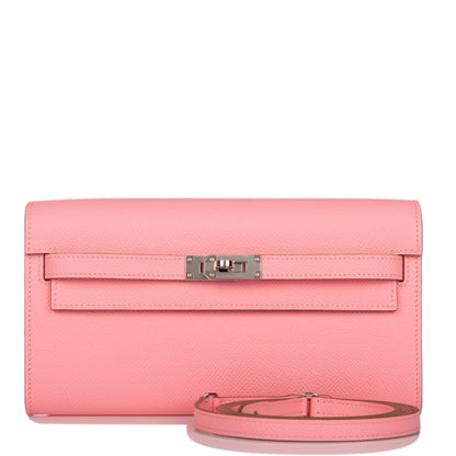 Hermes Kelly Wallet To Go Rose Confetti Epsom Palladium Hardware