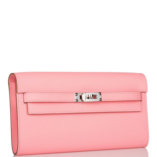 Hermes Kelly Wallet To Go Rose Confetti Epsom Palladium Hardware