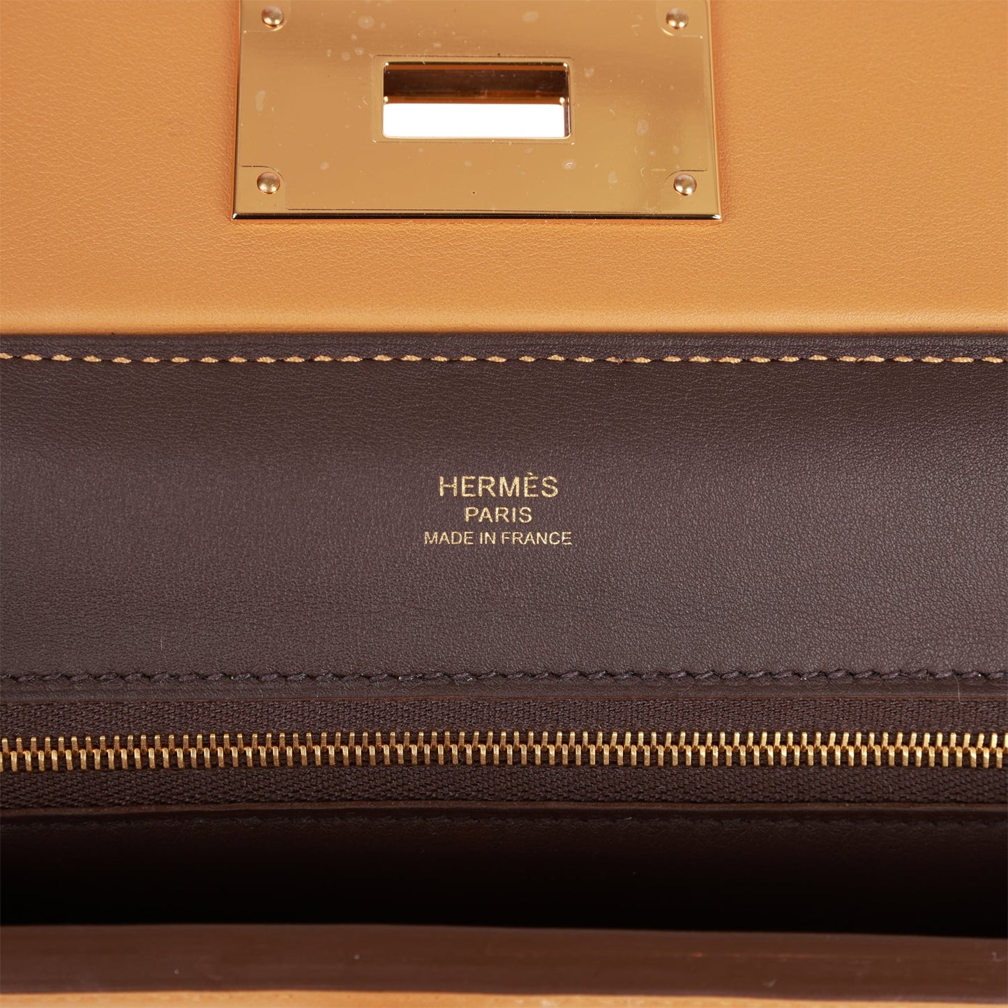 Hermes Mini 24/24 Bag Caramel Evercolor and Sesame Swift Verso Gold Hardware