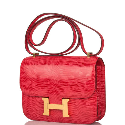 Hermes Mini Constance 18 Rouge Exotique Lizard Niloticus Gold Hardware