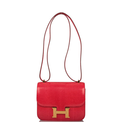 Hermes Mini Constance 18 Rouge Exotique Lizard Niloticus Gold Hardware