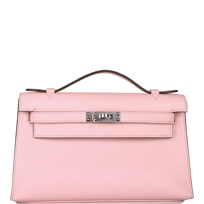 Hermes Kelly Pochette Rose Sakura Swift Palladium Hardware