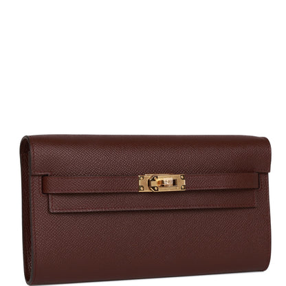 Hermes Kelly Wallet To Go Bordeaux Epsom Gold Hardware